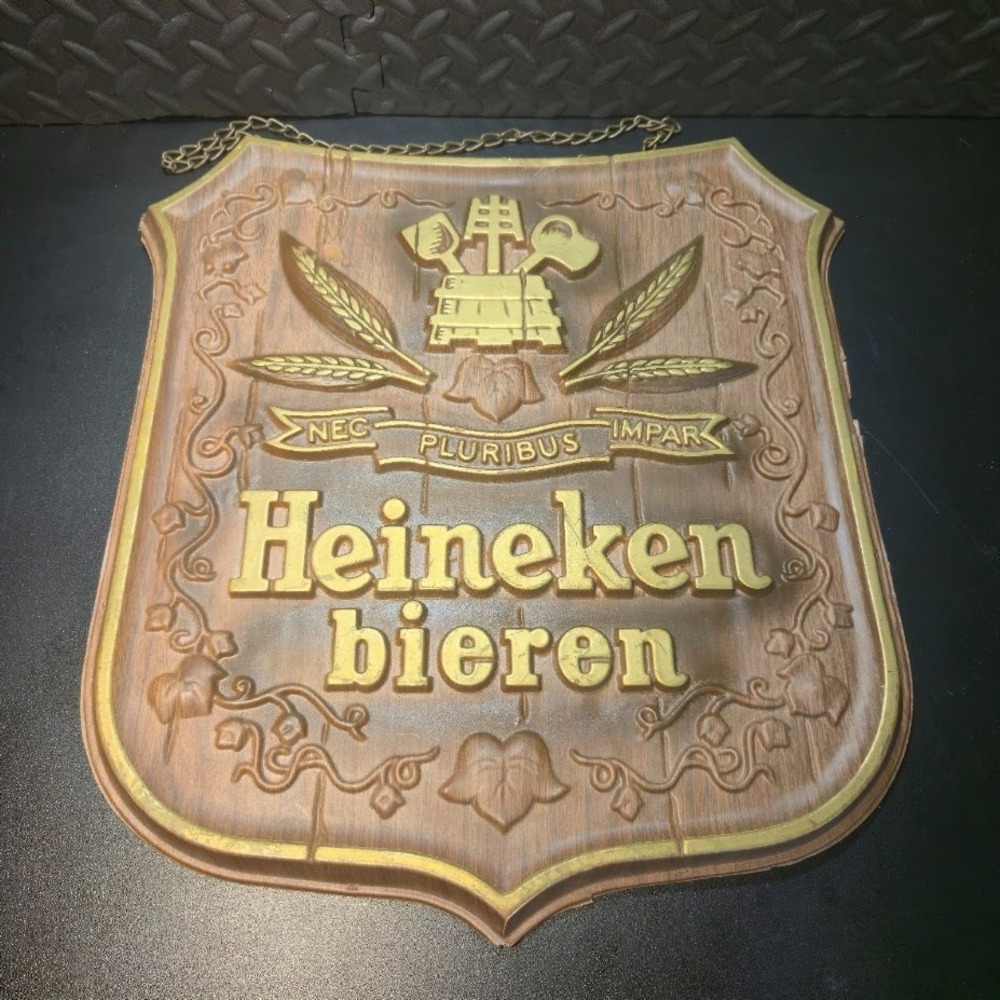 Vintage Heineken Bieren Shield - Simulated Wood Plastic Beer Sign 17" x 17"